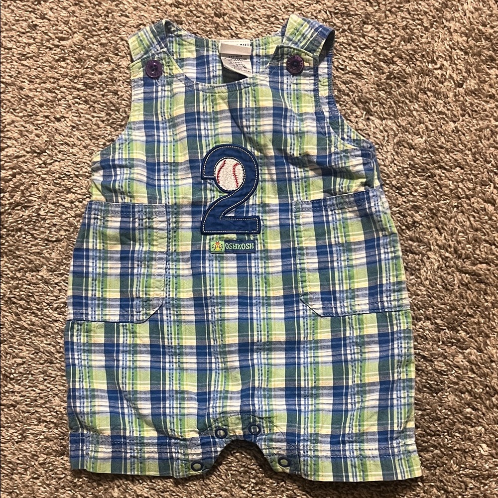 OshKosh B'gosh Vintage Blue and Green Baby Romper 0-3M